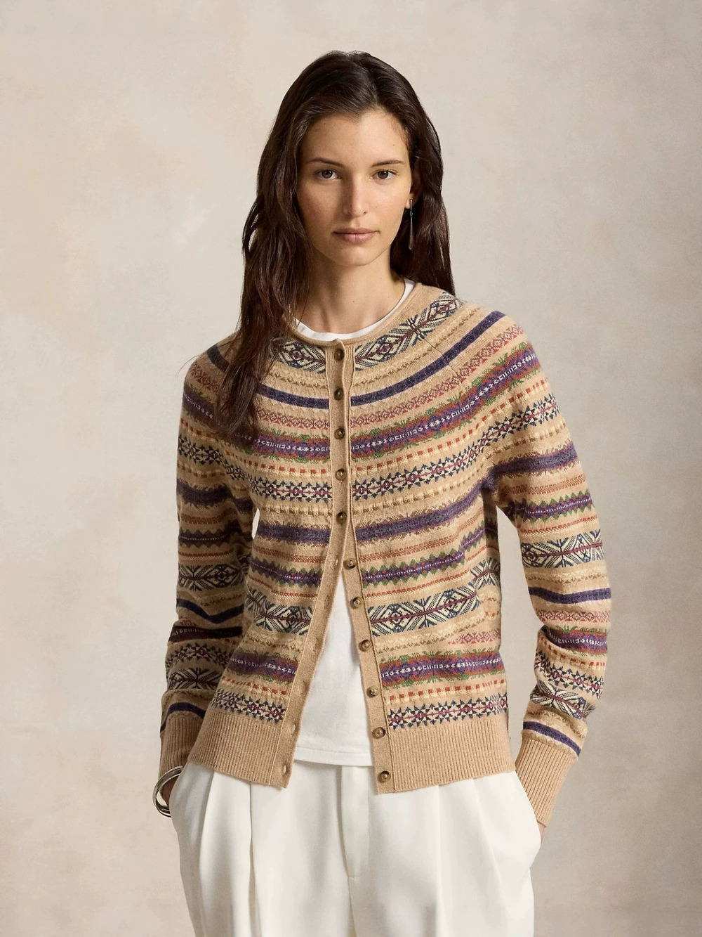 Zara Retro Geometric Jacquard Single Breasted Round Neck Long Sleeve Knit